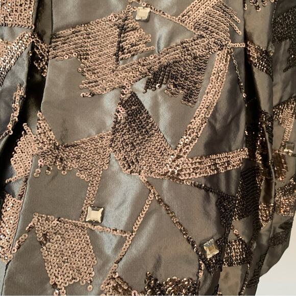Per Se 100% Silk Brown Sequin Aline Skirt Embellished Metallic - Picture 3 of 5